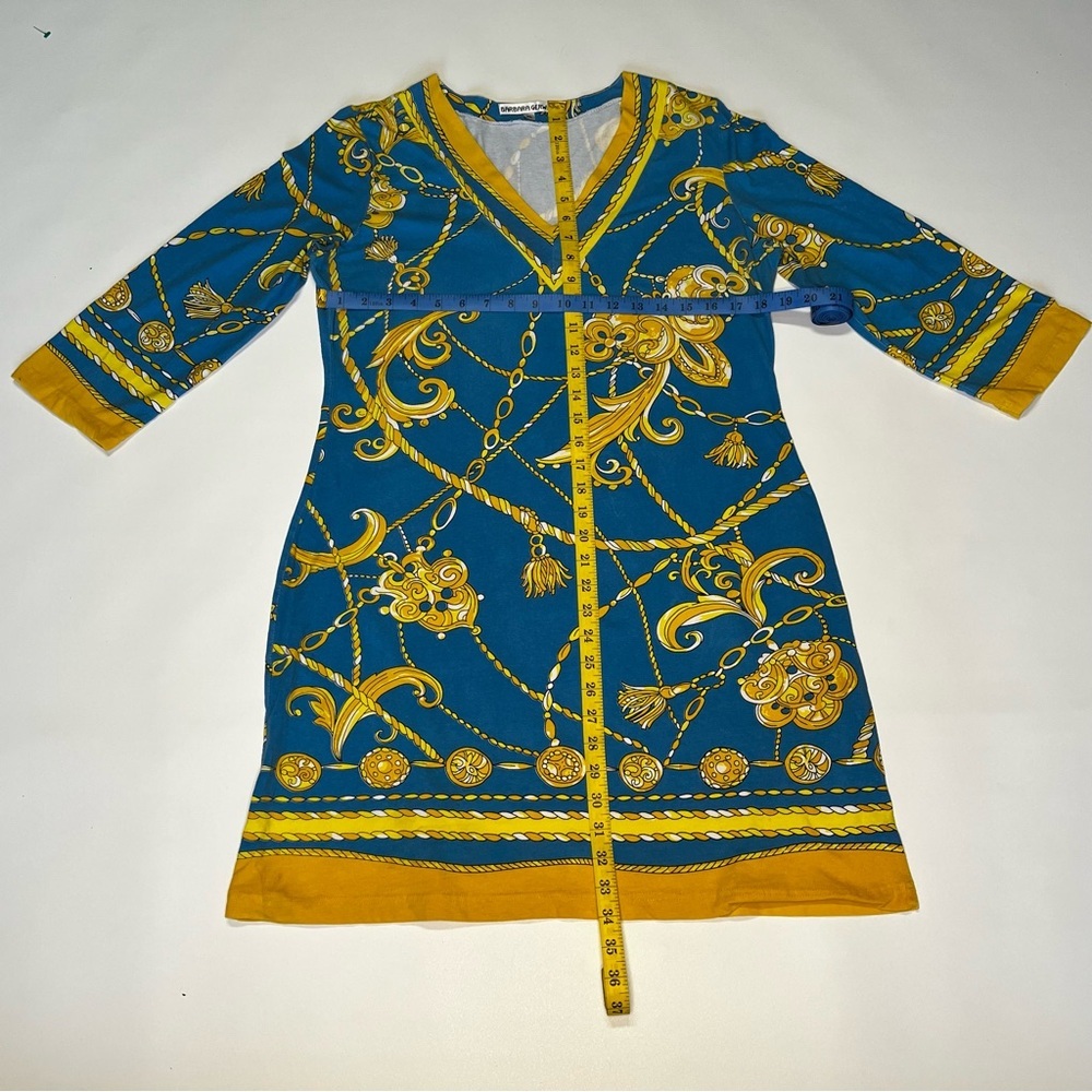 Barbara Gerwit Womens Printed V Neck Jersey Sheath Dress Blue Yellow Size XL - Picture 4 of 6
